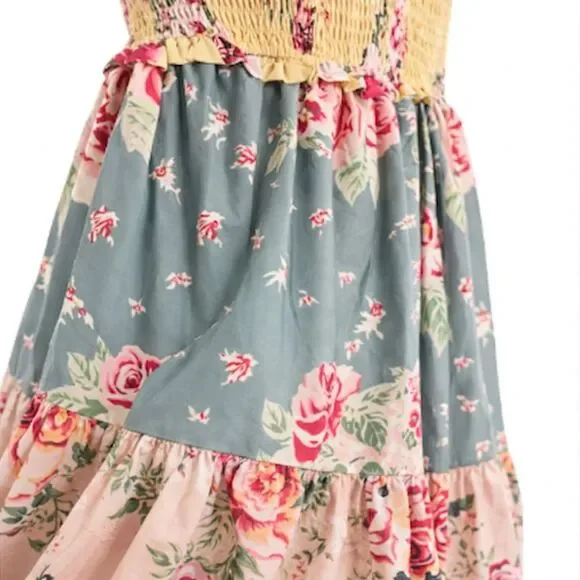 Floral Boho Maxi Dress Tiered Tie Shoulder est. Med Free People "Bluebell"-Insp - Picture 7 of 9